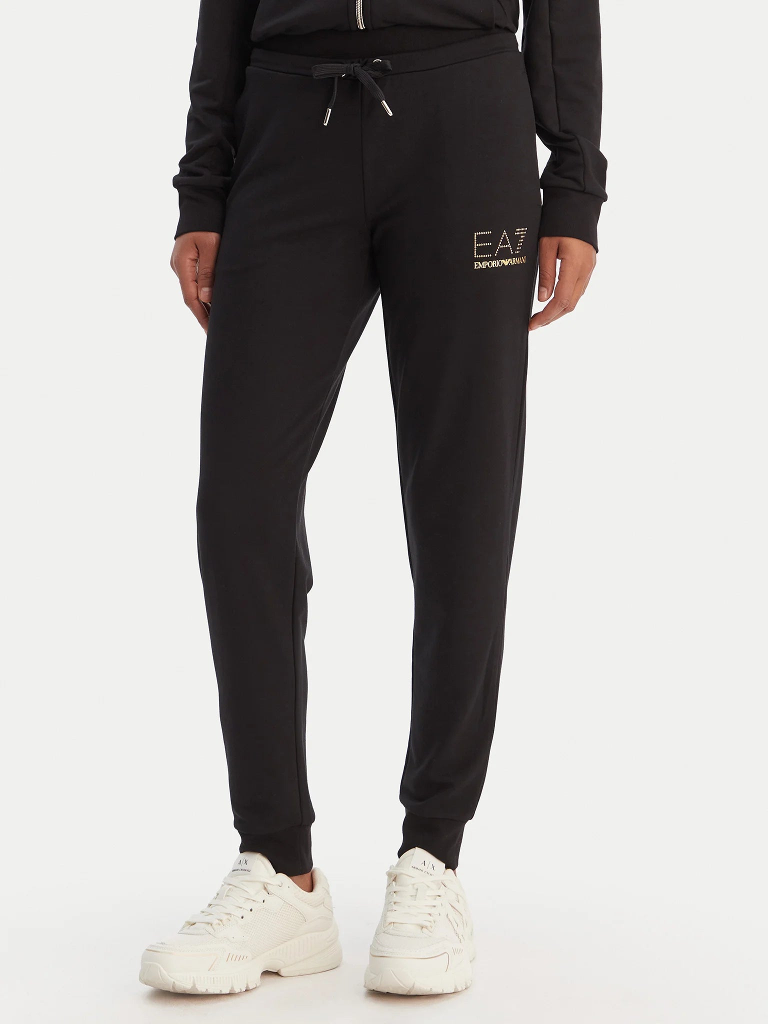 EMPORIO ARMANI TUTA NERA E ORO CON ZIP IN COTONE DONNA
