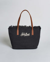 SAINT BARTH Borsa City Medium in cotone Nera con chiusura a zip e frange