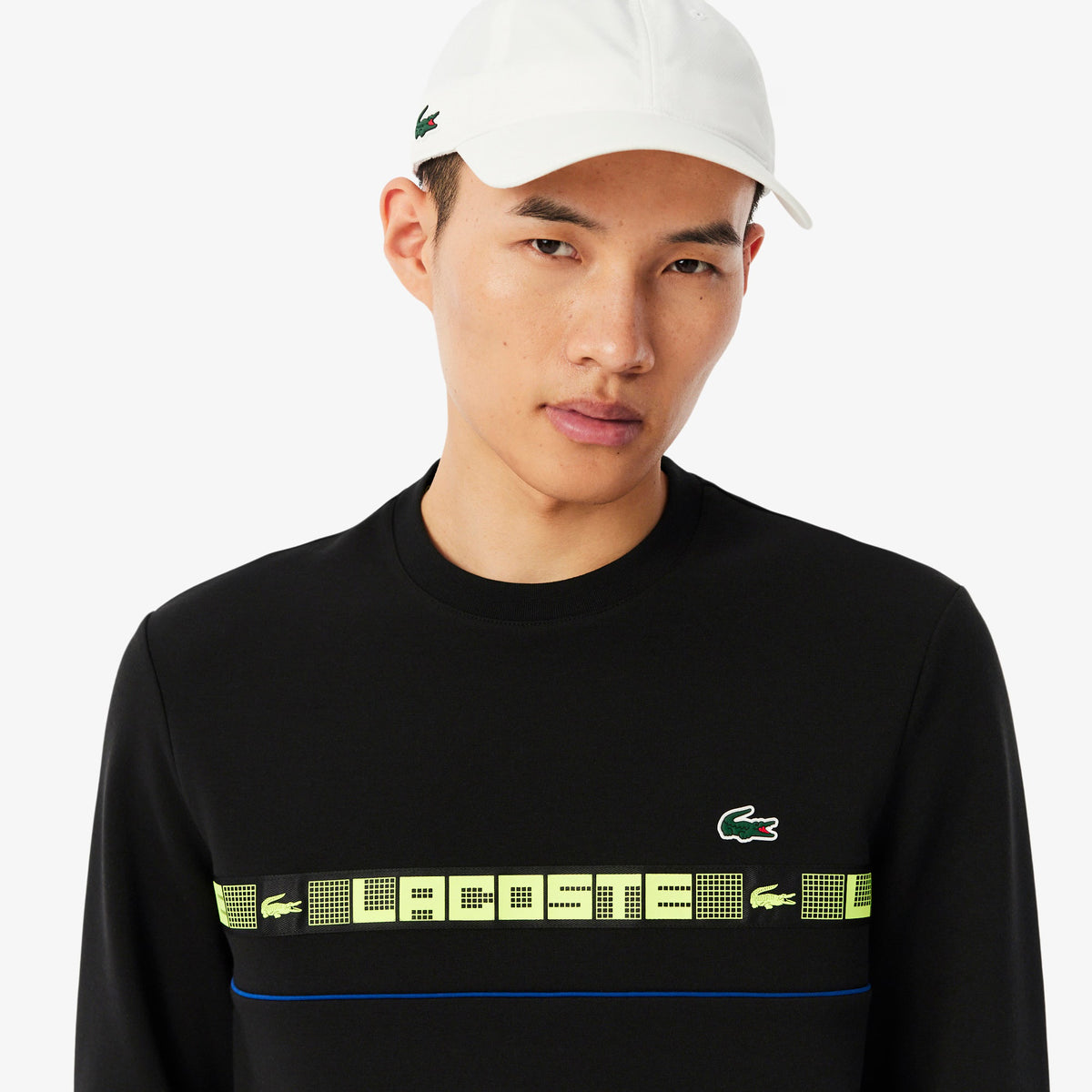 LACOSTE Felpa Girocollo Scritta Lacoste fluo Nera