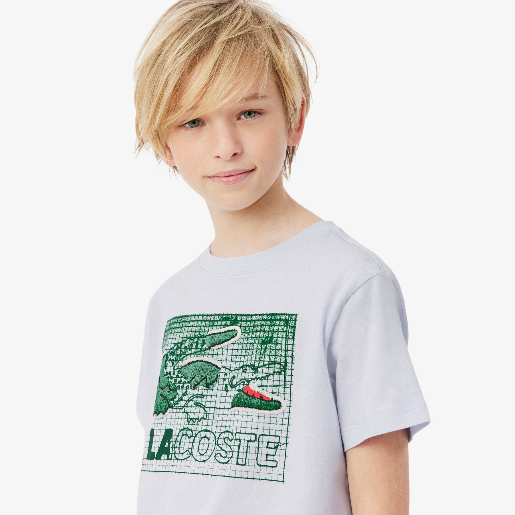 LACOSTE T-Shirt in Cotone con Stampa Grafica  Bambino/Bambina Bianca