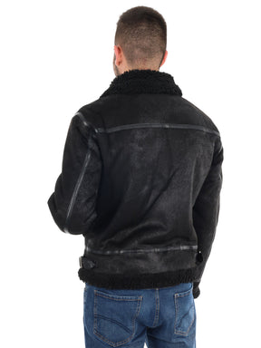 GIANNI LUPO Giacca In Ecopelle Con Pelliccia Sul Collo Nera