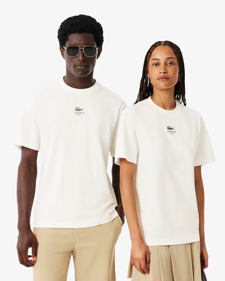 LACOSTE T-Shirt Con Stampa Lacoste Paris Bianca