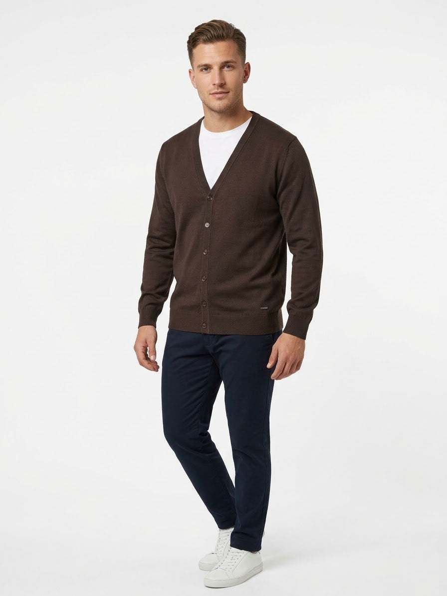 GIANNI LUPO Cardigan Con Bottoni e Scollo a V Marrone