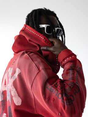 BLACK ISLAND Felpa Con Zip In Cotone Sfumata Con Stampa Retro Rossa