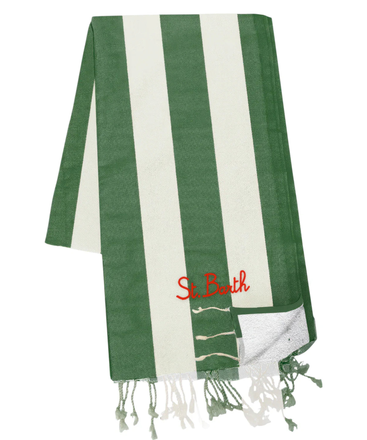 SAINT BARTH Telo Mare Foutas In Spugna Verde Logo Ricamato Rosso