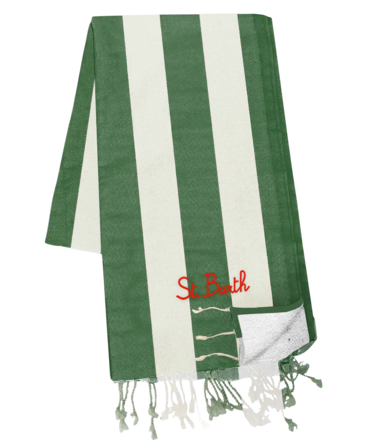 SAINT BARTH Telo Mare Foutas In Spugna Verde Logo Ricamato Rosso
