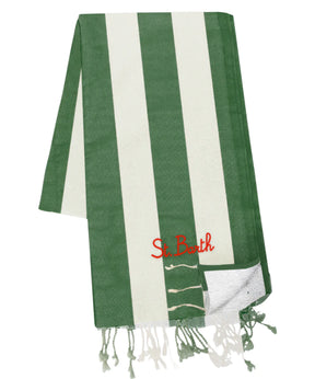 SAINT BARTH Telo Mare Foutas In Spugna Verde Logo Ricamato Rosso