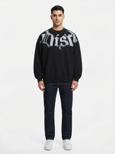 DISCLAIMER Felpa Oversize Girocollo Nera Logo Frontale Grigio Chiaro a Contrasto