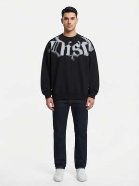 DISCLAIMER Felpa Oversize Girocollo Nera Logo Frontale Grigio Chiaro a Contrasto