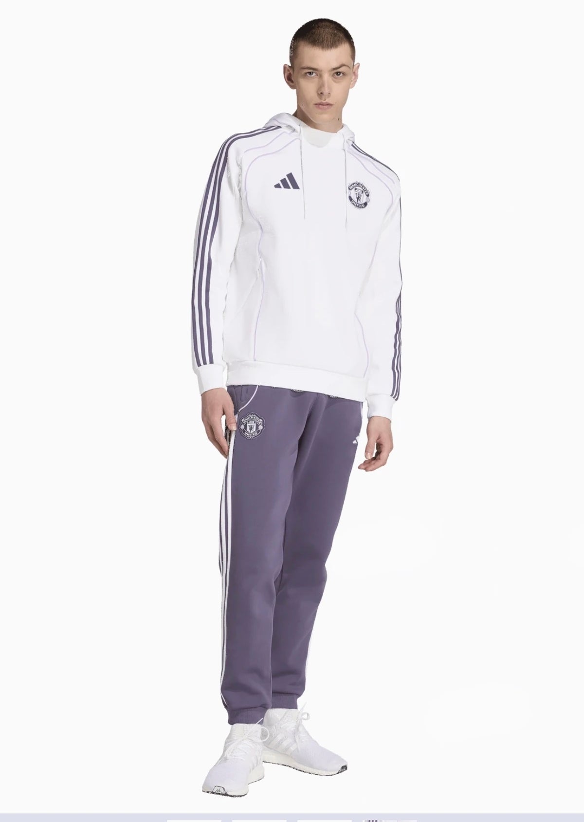 ADIDAS Tuta Manchester United Felpata Con Cappuccio Bianco/Viola