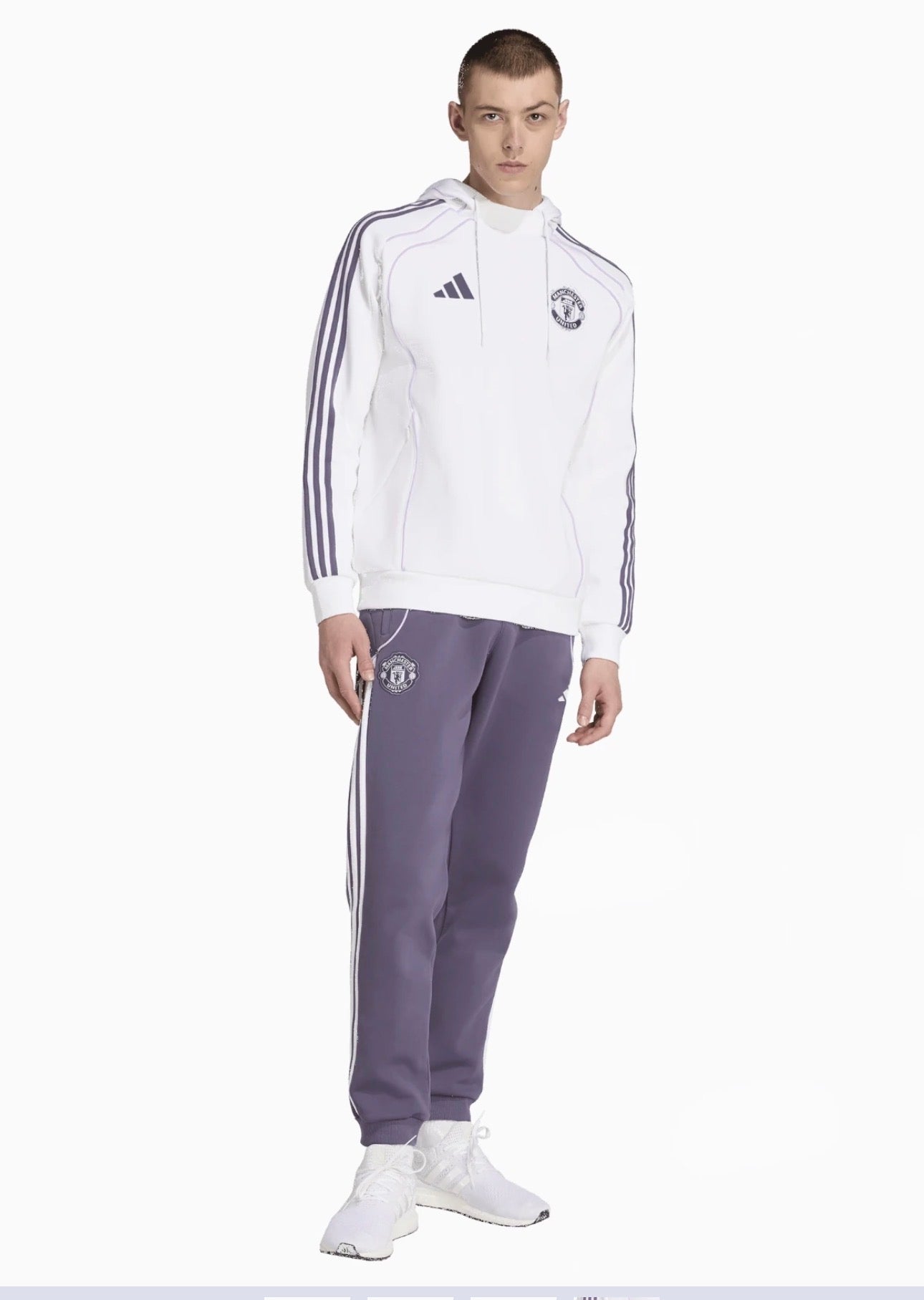 ADIDAS Tuta Manchester United Felpata Con Cappuccio Bianco/Viola