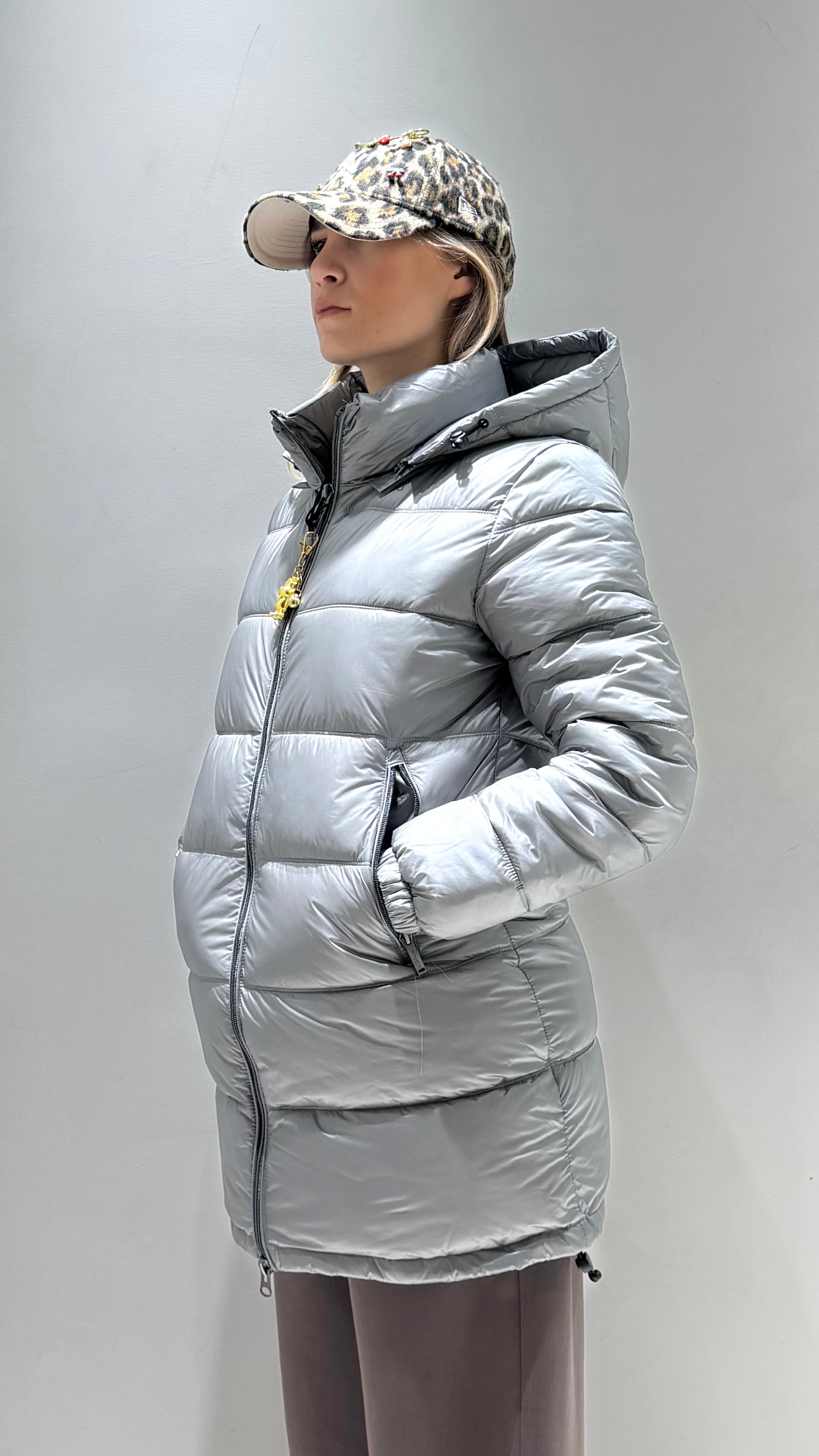 TREZ DONNA GIUBBOTTO FASCIATO LUNGO GRIGIO SCURO