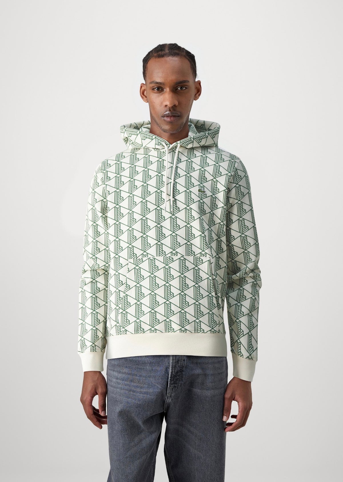 LACOSTE Felpa Monogram Con Cappuccio Beige/Verde