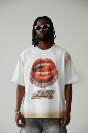 ART SUPER MONEY T-Shirt Grillz Con Stampa Fronte e Retro Con Brillantini Bianca