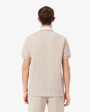 LACOSTE Polo Linea Monogram in Tessuto Jacquard Beige