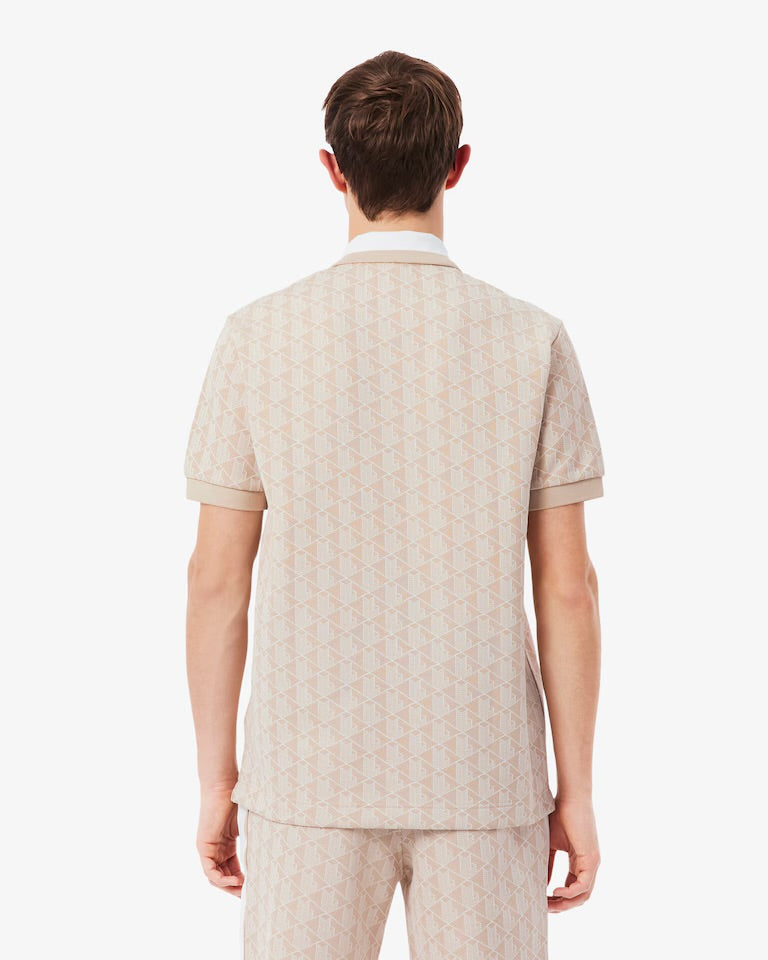 LACOSTE Polo Linea Monogram in Tessuto Jacquard Beige