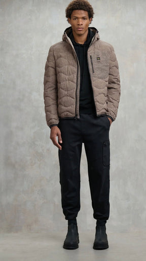 BLAUER Giubbotto Uomo Piumino Invernale Ondulato Con Fantasia a Quadretti Beige