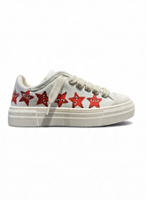 BRIAN MILLS Sneaker In Canvas Con Stelle Rosse Panna