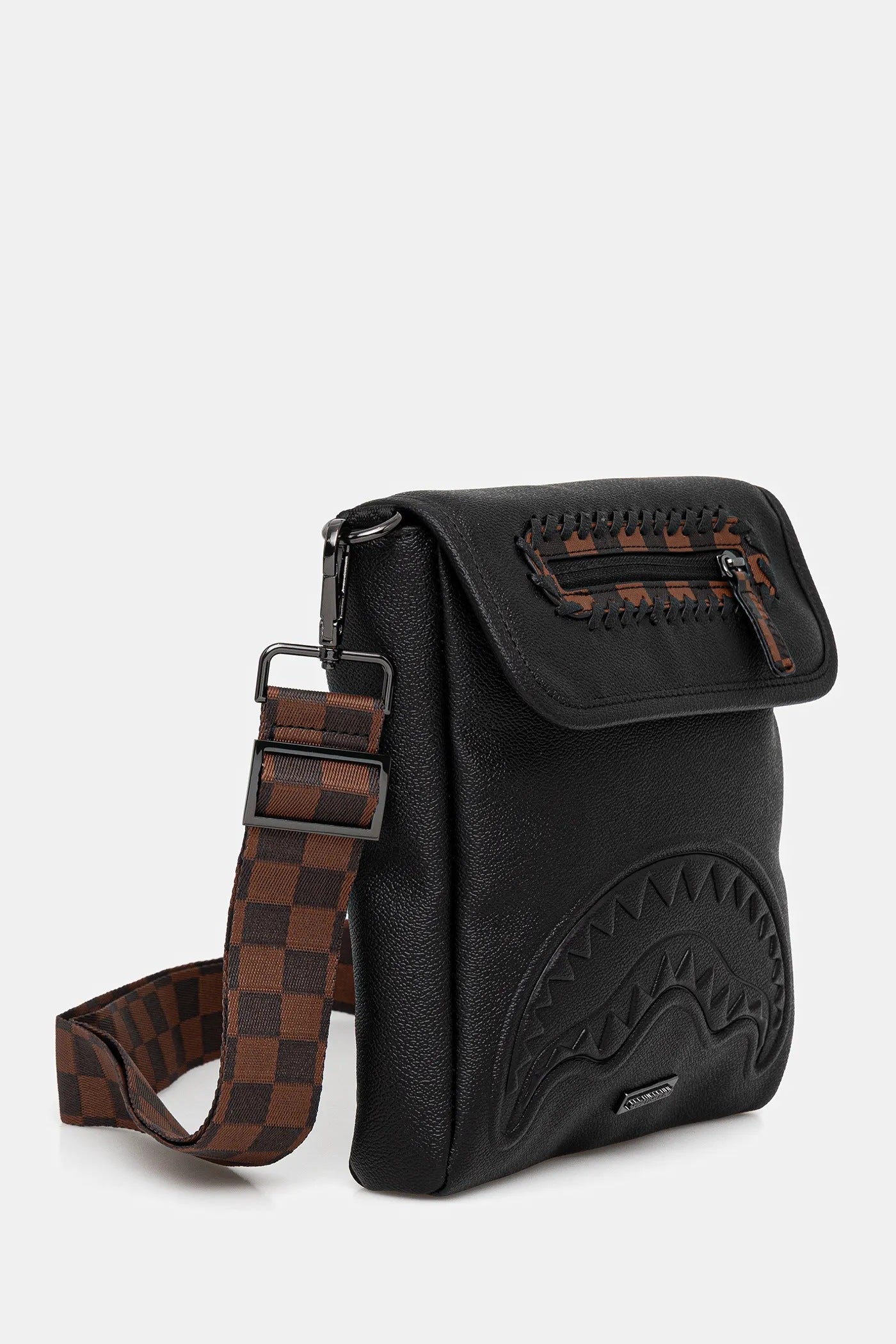 SPRAYGROUND Tracolla DOSE OF CHECK DEUX In Pelle Nero/Marrone