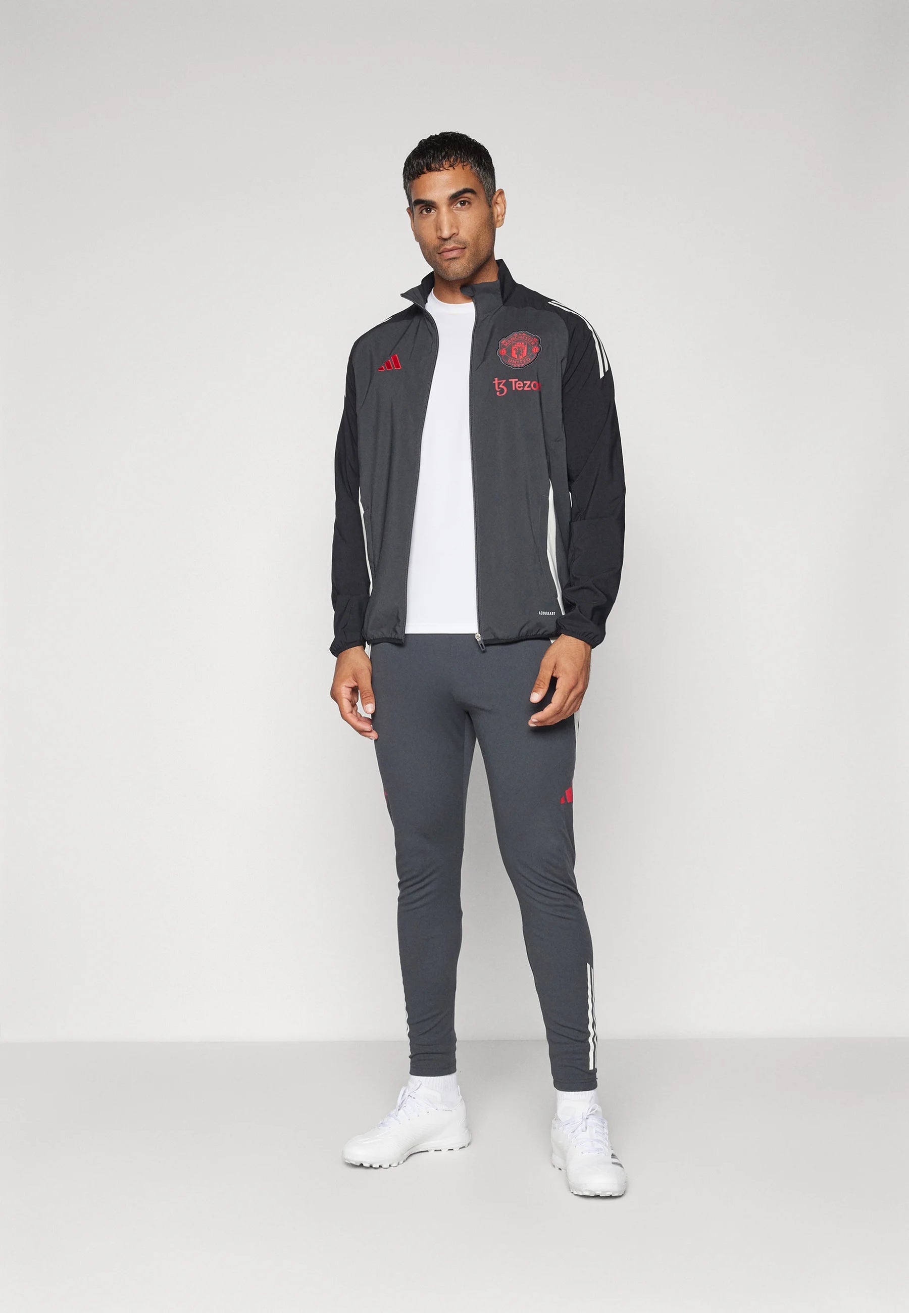 ADIDAS Tuta Manchester United Leggera In Microfibra Con Zip Grigia/Rossa