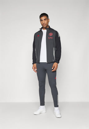 ADIDAS Tuta Manchester United Leggera In Microfibra Con Zip Grigia/Rossa