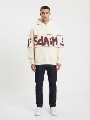DISCLAIMER Felpa Con Cappuccio Logo Frontale Beige/Rosso