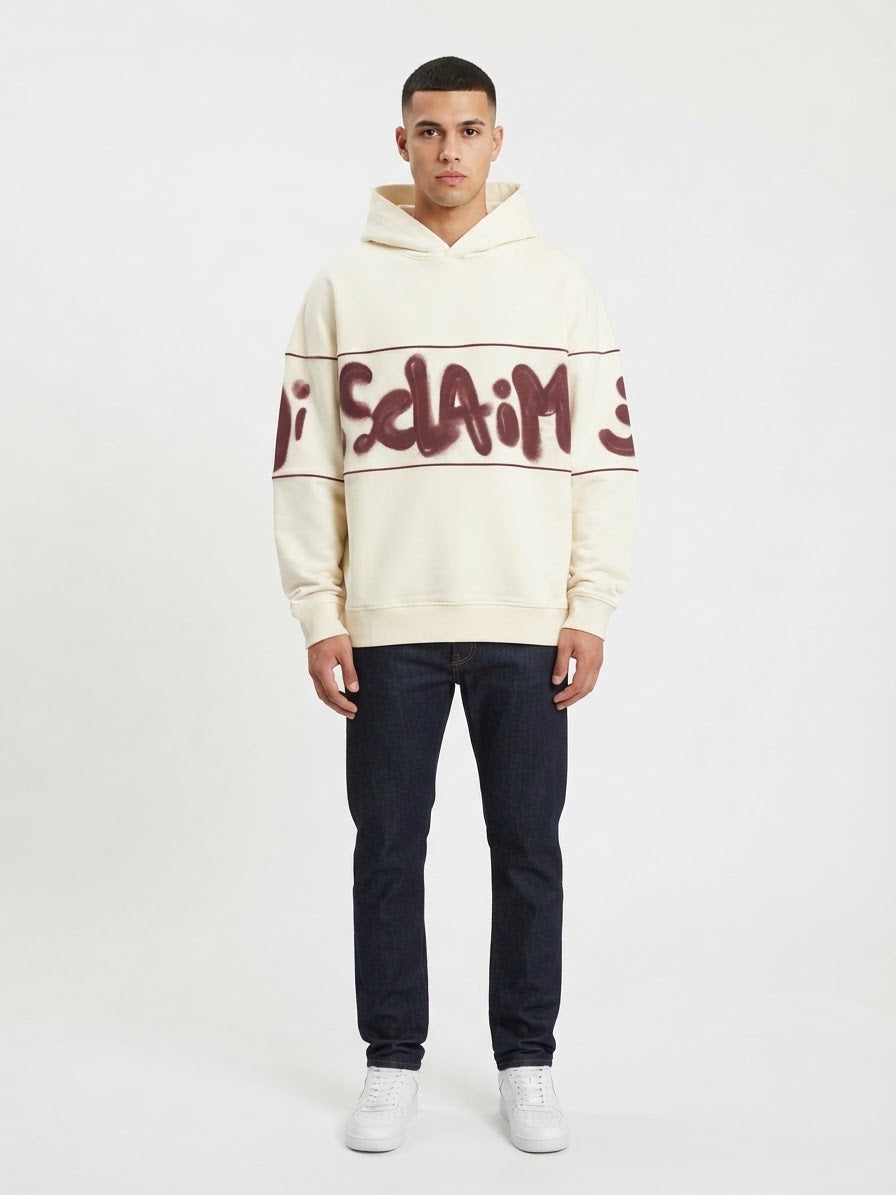 DISCLAIMER Felpa Con Cappuccio Logo Frontale Beige/Rosso