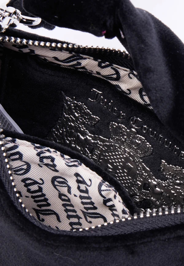 JUICY COUTURE MICRO BORSA A SPALLA BLOSSOM IN VELLUTO CON TRACOLLA – NERO