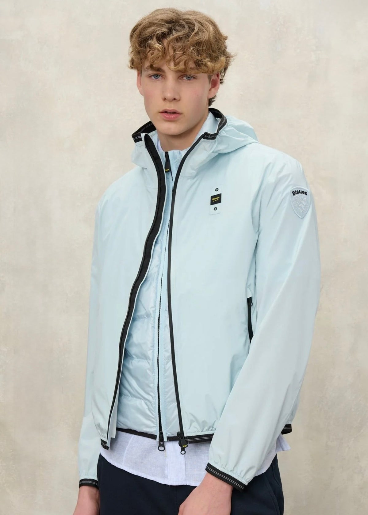 BLAUER Farrin Antivento Uomo Con Cappuccio Azzurro