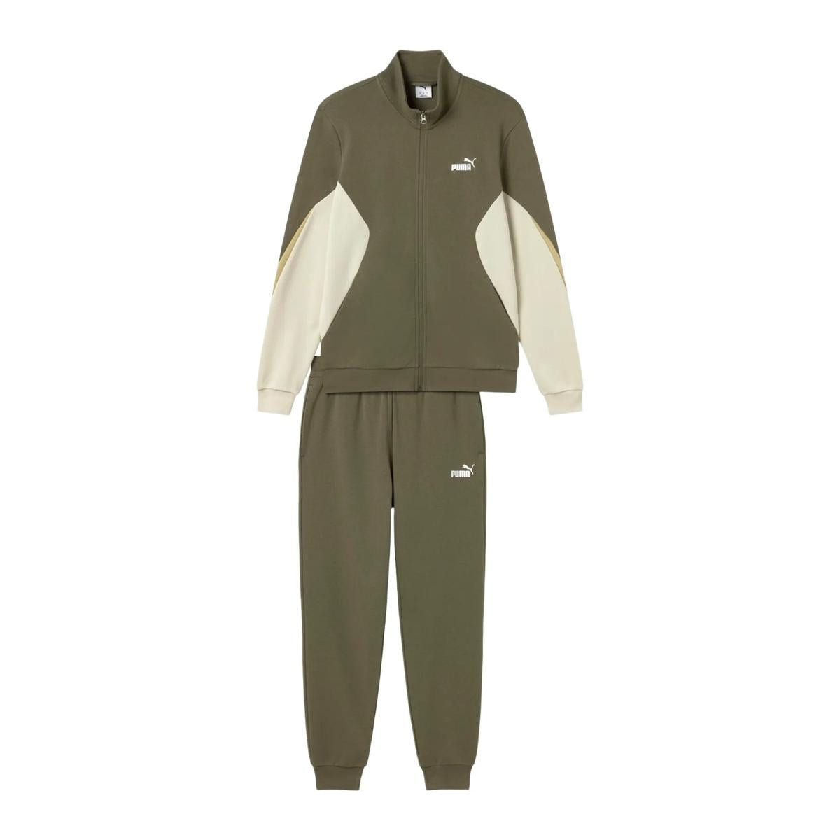 PUMA Tuta In Cotone Garzato Con Zip Verde/Beige