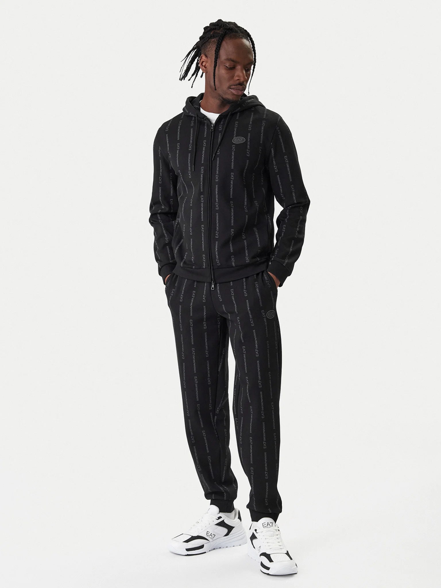 EMPORIO ARMANI Tuta In Cotone Logata Nera