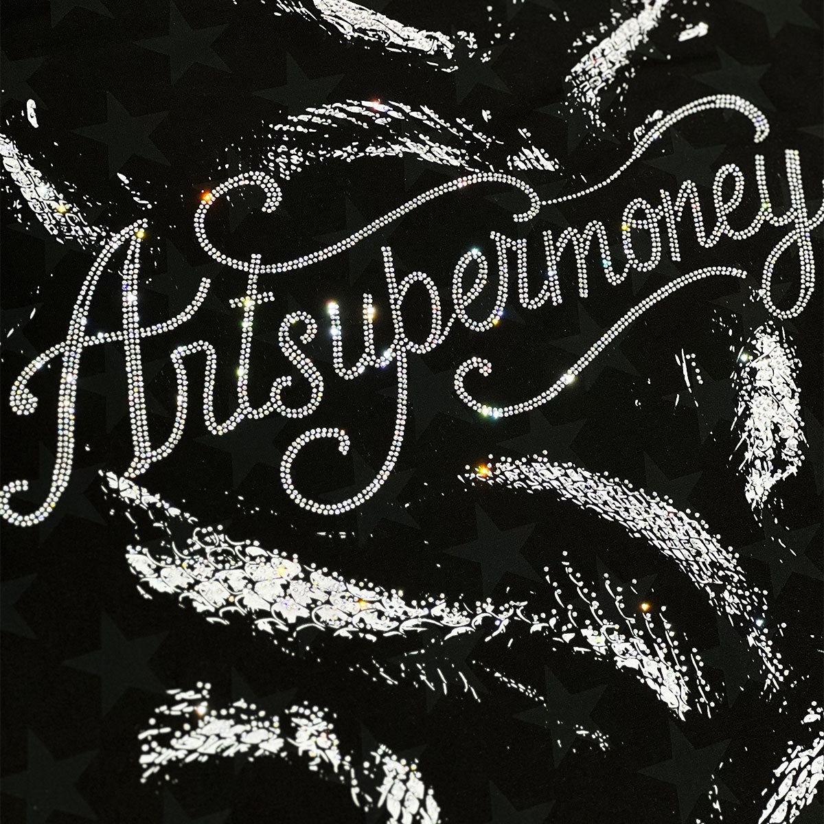 ART SUPER MONEY T-Shirt Meduza Con Stampa e Strass Fronte Retro Con Stampa Star Nera
