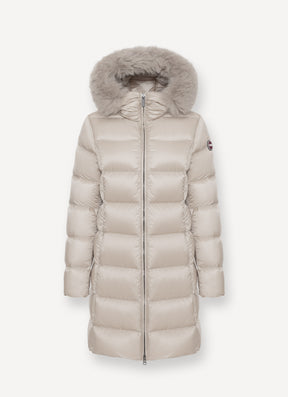 COLMAR DONNA GIUBBOTTO FASCIATO LUNGO CON PELLICCIA BEIGE CANAPA
