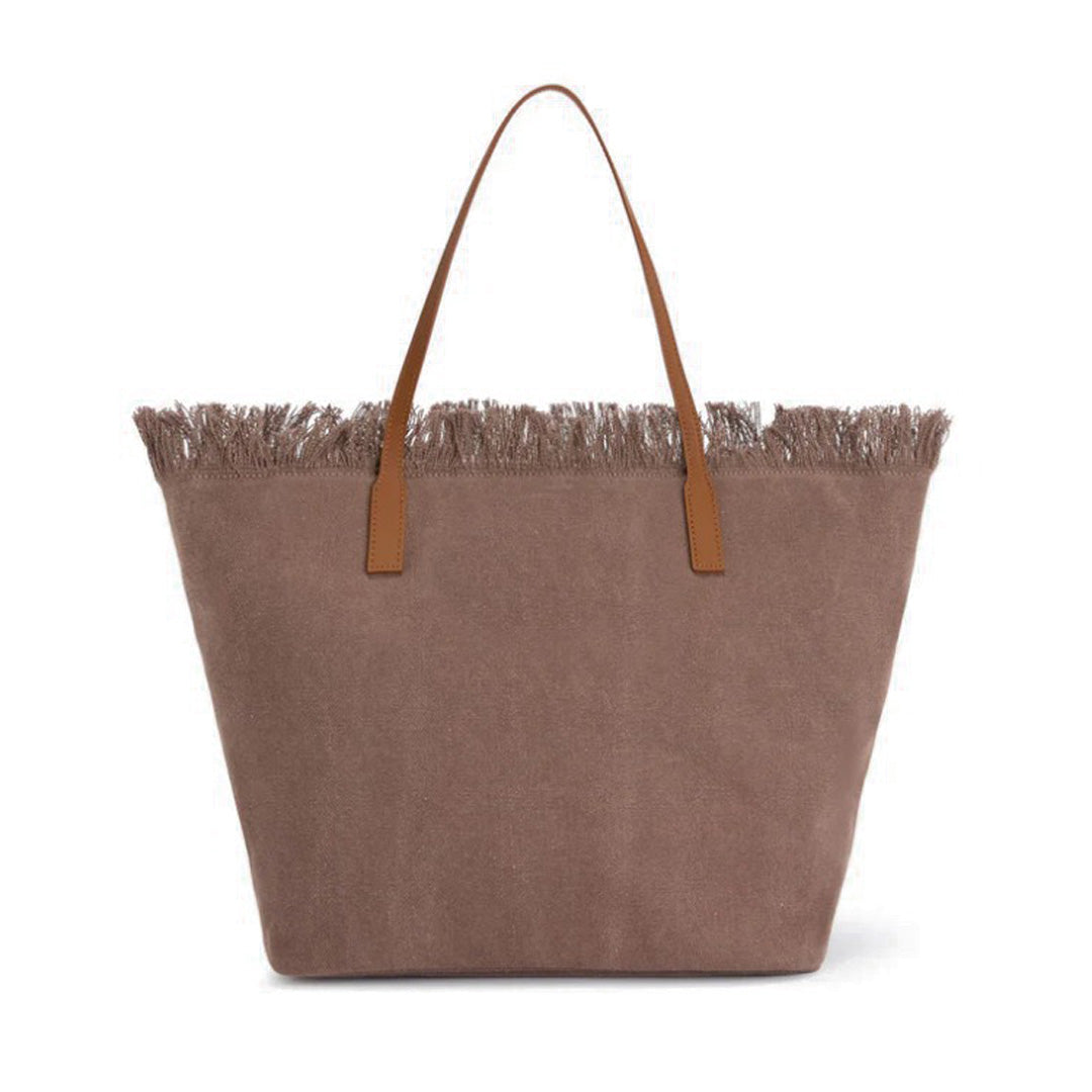 SAINT BARTH BORSA CITY REGULAR IN CANVAS MARRONE CON FRANGE