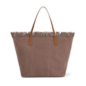 SAINT BARTH BORSA CITY REGULAR IN CANVAS MARRONE CON FRANGE