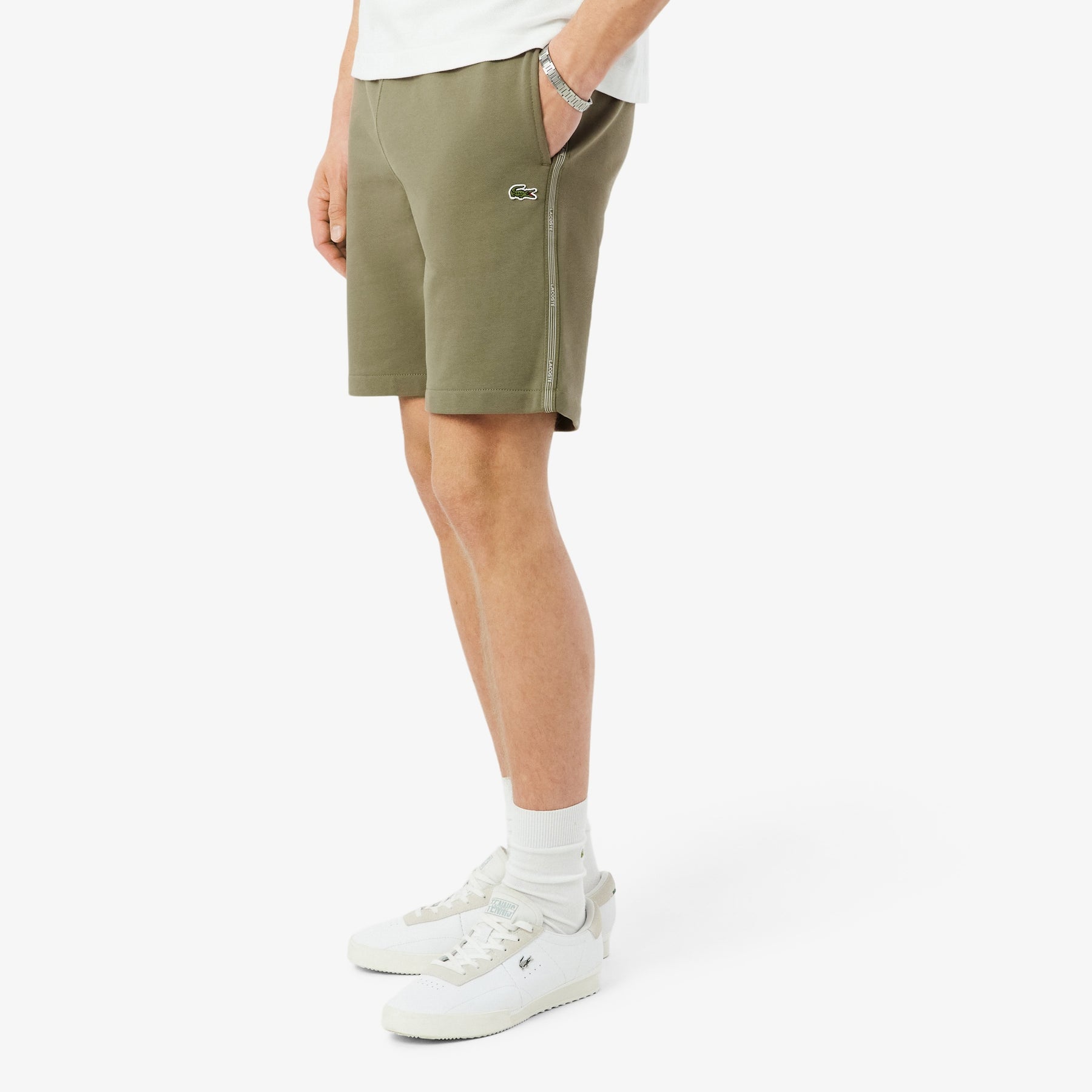 LACOSTE Completino Con Bande a Righe In Cotone Verde Cachi