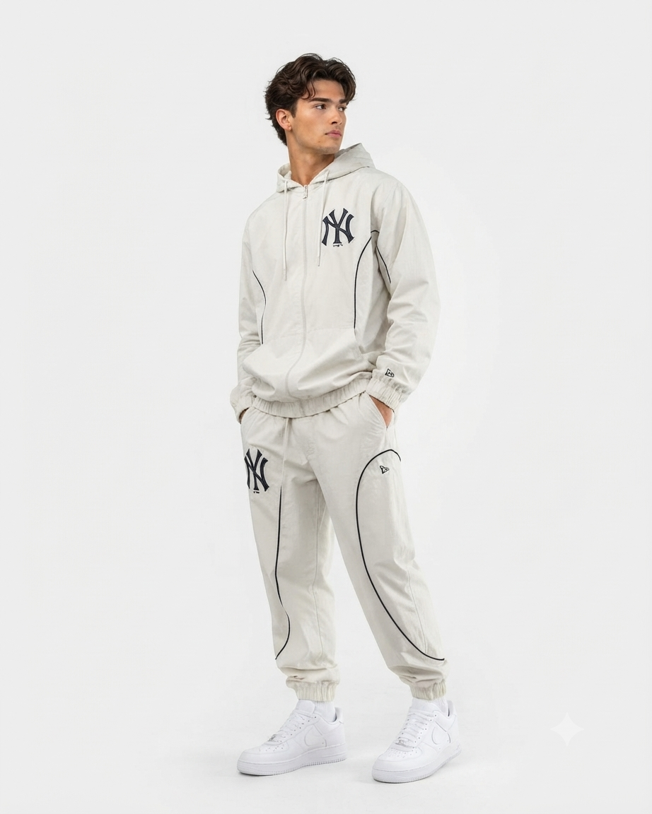 NEW ERA Tuta Completa Con Zip e Cappuccio Logo NY Beige/Nero