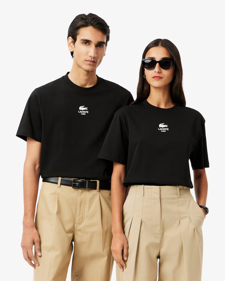 LACOSTE T-Shirt Con Stampa Lacoste Paris Nero
