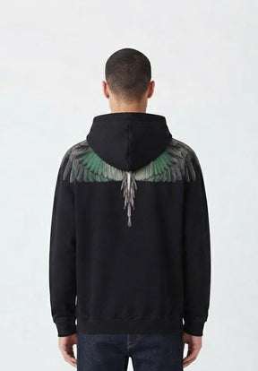 COUNTY OF MILAN Felpa Con Cappuccio Marcelo Burlon Nera Con Ali Verdi