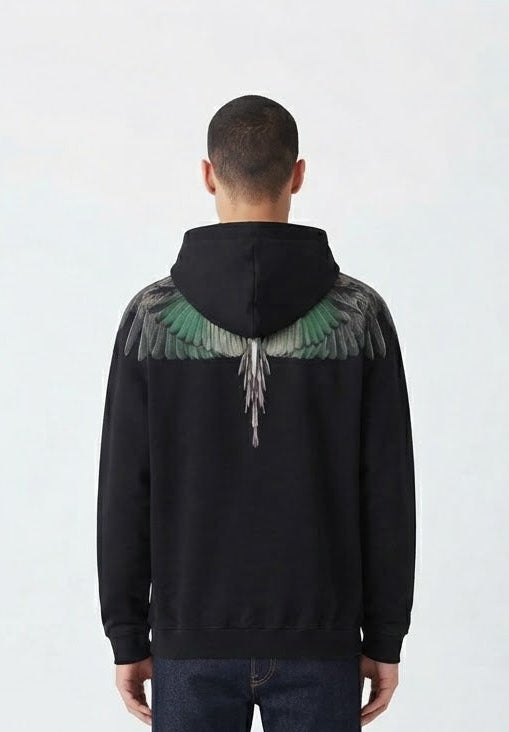 COUNTY OF MILAN Felpa Con Cappuccio Marcelo Burlon Nera Con Ali Verdi