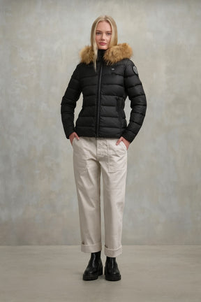 BLAUER Giubbotto Donna Piumino Invernale Fasciato Con Pelliccia Nero