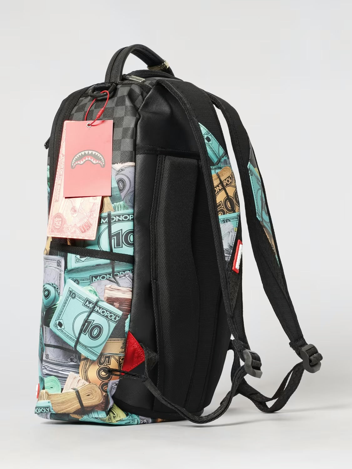 SPRAYGROUND x MONOPOLI Zaino In Pelle A Scacchi Con Fantasia Soldi Monopoli Nero/Multicolor