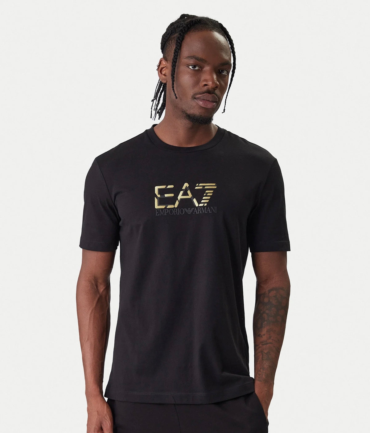 EMPORIO ARMANI Completino T-Shirt/Pantalonicno Con Logo Centrale Oro Nero