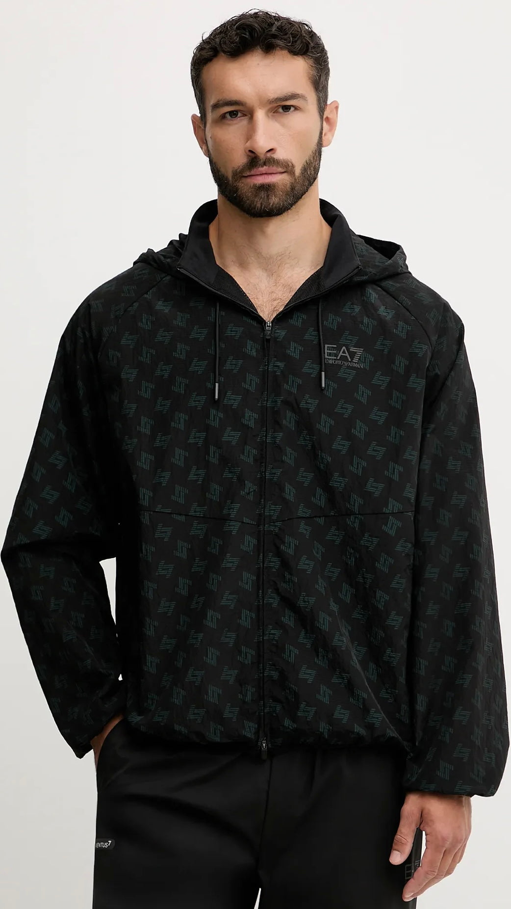 EMPORIO ARMANI Tuta Leggera In Microfibra Con Zip Nera dettagli Verdi 25/26
