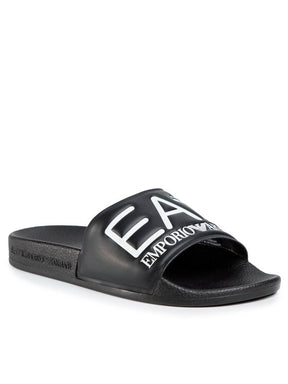 EMPORIO ARMANI Ciabatta Nera Fascia Logo Bianco