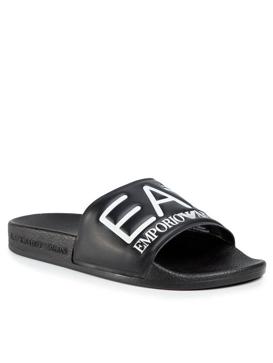 EMPORIO ARMANI Ciabatta Nera Fascia Logo Bianco