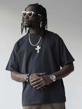 BLACK ISLAND T-Shirt In Cotone Con Stampa Croce Grigio Scuro