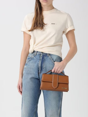 JACQUEMUS T-Shirt Donna In Cotone Con Logo In Rilievo Beige