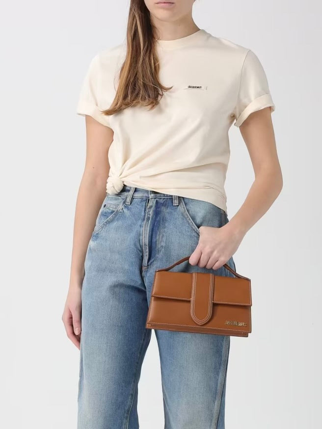 JACQUEMUS T-Shirt Donna In Cotone Con Logo In Rilievo Beige