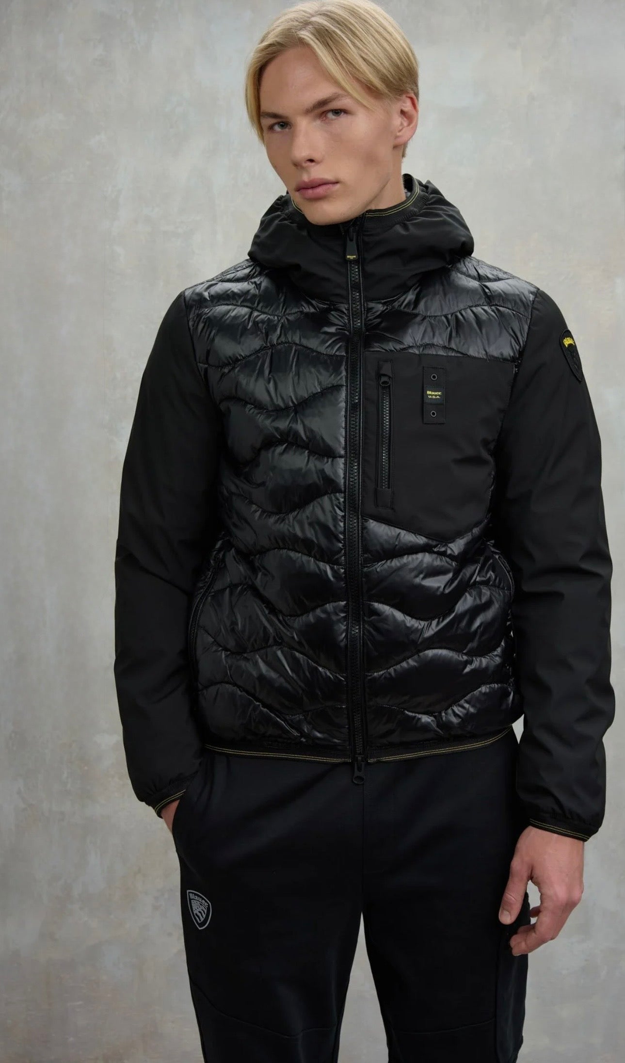 BLAUER Giubbotto Uomo Piumino Invernale Ondulato Manica Liscia Nero